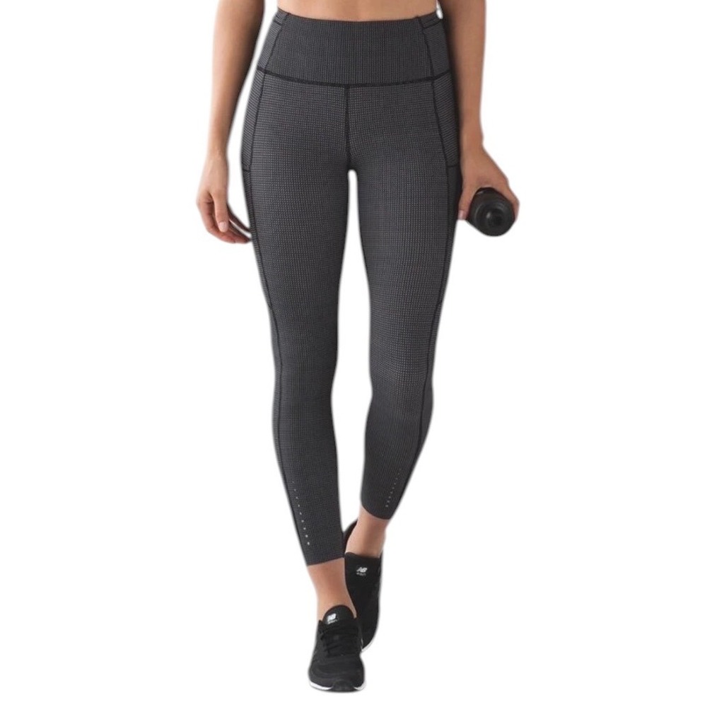 Lululemon Lululemon Fast And Free 7/8 Tight
Teeny Check Print White Black Size 4